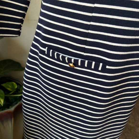New Talbots White Navy Straps 79%Cotton 16% Polyester Long Sleeve Dress size 8P - Picture 4 of 12